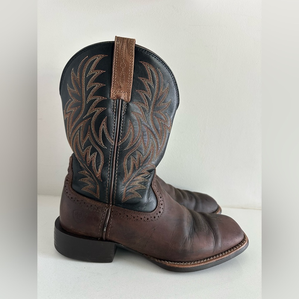 ARIAT CANDY WESTERN LEATHER PERFORMANCE BOOTS SQUARE TOE BROWN AND BLACK MENS 8D